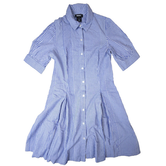 DKNY Collared Shirt Dress Size 4 Blue-White Stripe - Picture 1 of 8